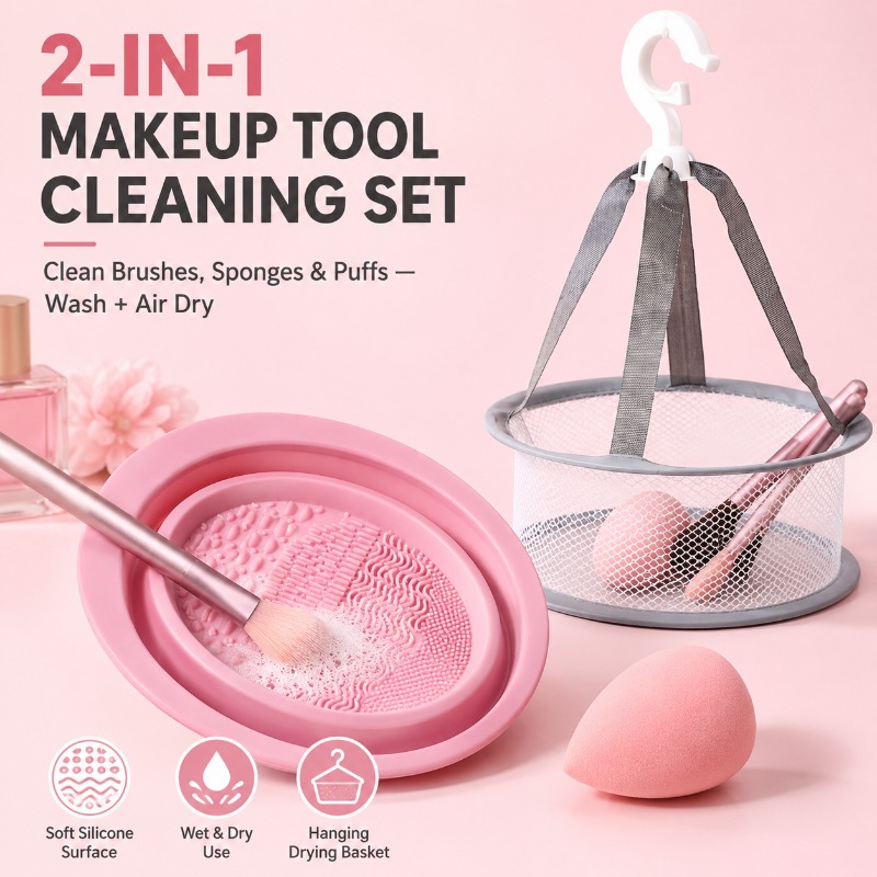Beauty Makeup Sponge - 2-in-1 Silicone Makeup Brush Cleaner Bowl