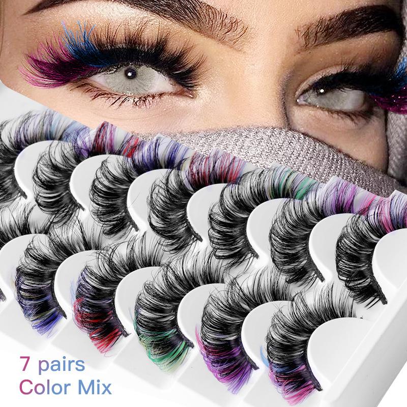False Eyelashes Natural - 7 Pairs Colorful False Eyelashes 3D