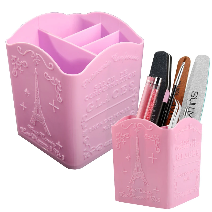 Beauty Makeup Box - 4-Compartment Nail Art Brush Holder, Storage